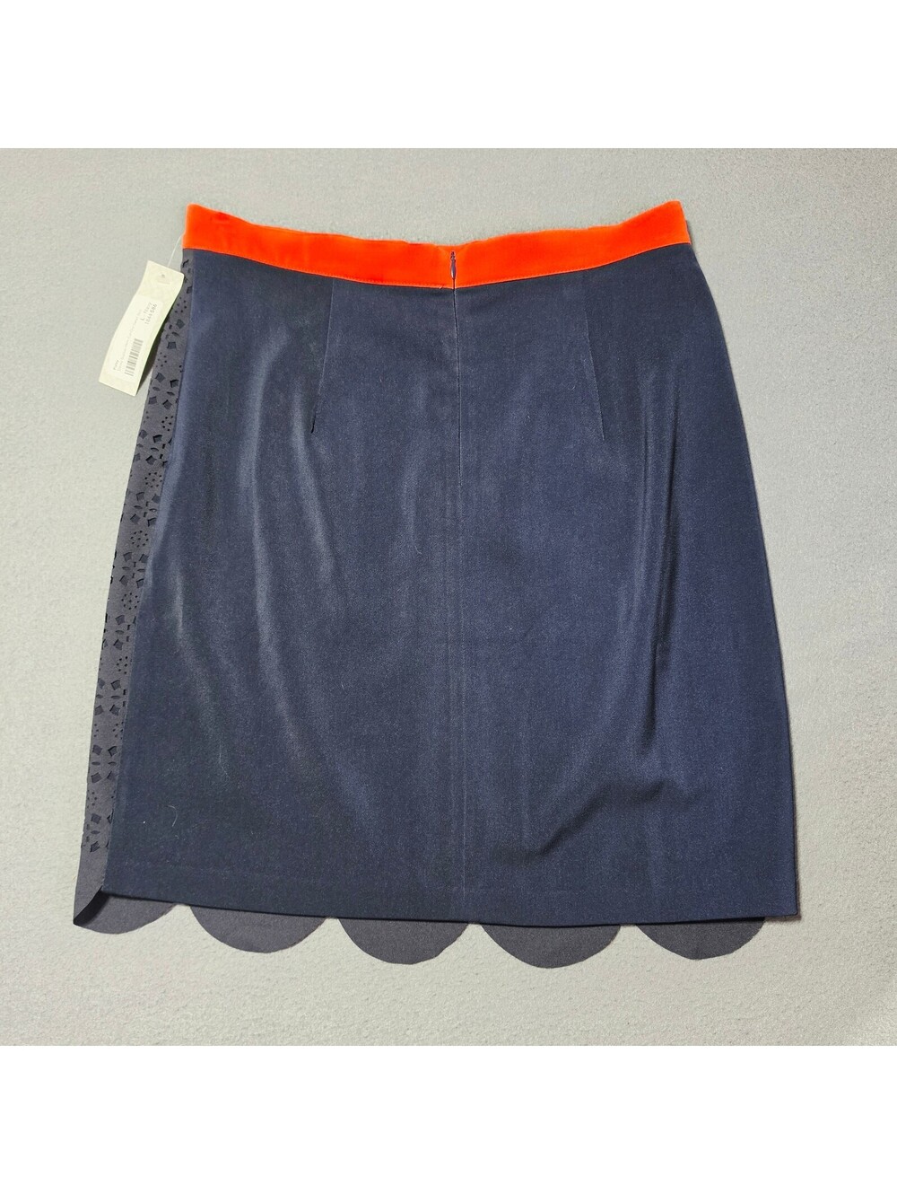 Pixley Scallop Hem Cut Out Detail Skirt Large Navy Pencil Feminine Professional